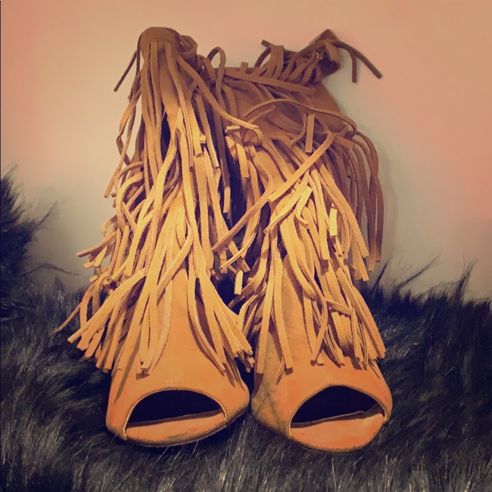 Liliana peep toe fringe ankle heels